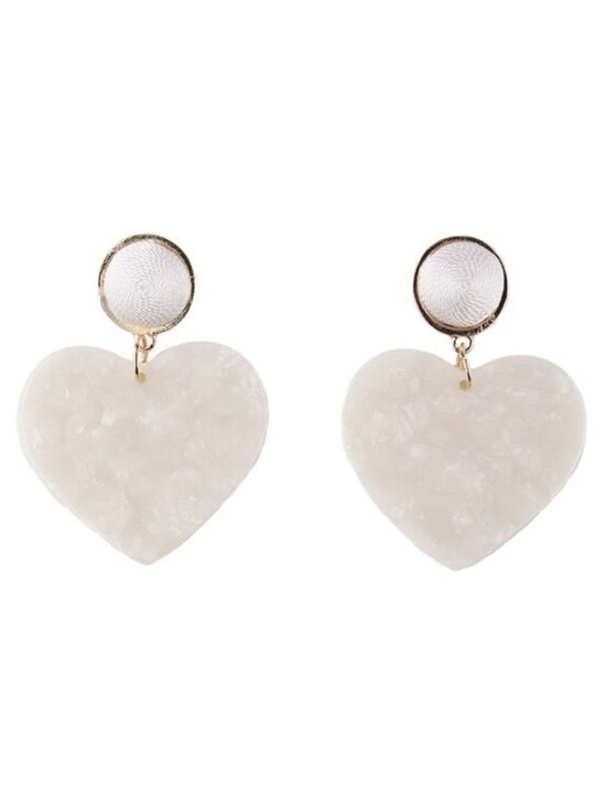 Bahati Jewelry - Large Heart Acrylic Resin Gold White Retro Style Drop Statement Earrings